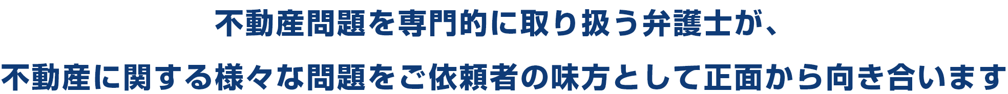 不動産問題を専門的に取り扱う弁護士が、 不動産に関する様々な問題をご依頼者の味方として正面から向き合います